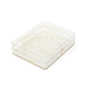 CAIXA ACRILICO RET TRANSP C/GLITTER OURO 15X12X4 - 18700696