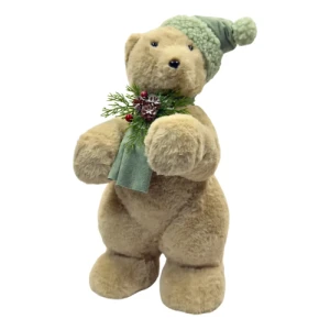 URSO POLAR C/ CACHECOL E GORRO 40CM VERDE - 98369VD