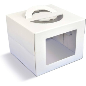 CAIXA BOLO C/ ALCA E VISOR 28,5X28,5  BRANCO CXT055