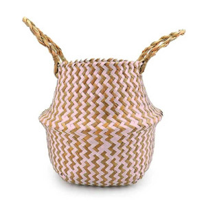 CESTA DECORATIVA MEDIA - ROSA CLARO/PALHA - ME1304