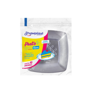 PRATO PLAST. QUAD 15 CRISTAL - C/10