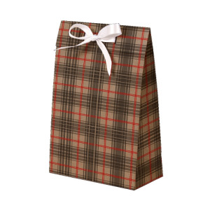 SACOLA C/ ABA XADREZ CINZA/VERM M