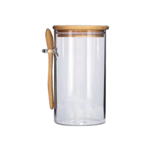 POTE VIDRO COM TAMPA E COLHER BAMBU - 24474