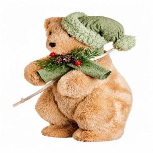 URSO C/ CACHECOL E GORRO 16X19X36 VERDE - 98422VD