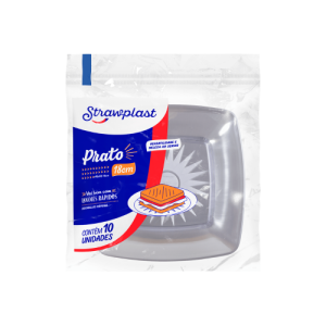 PRATO PLAST. QUAD 18 CRISTAL - C/10